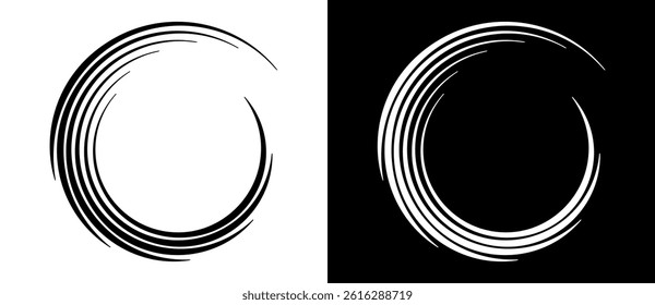 Abstract background with lines in circle  form. Art design spiral as logo or icon. A black figure on a white background and an equally white figure on the black side.