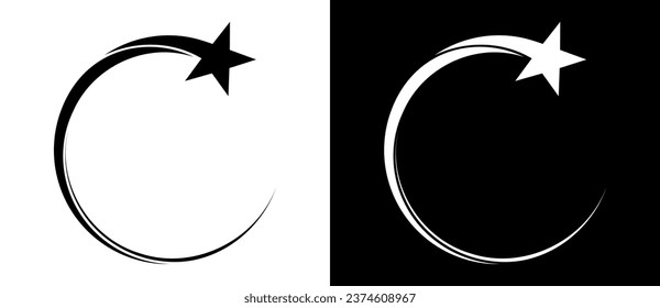 Abstract background with lines in circle and star. Art design spiral as logo or icon. A black figure on a white background and an equally white figure on the black side.