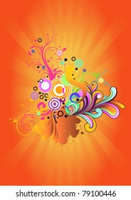 Abstract background of the lines and circles of different colors. Spring mood. Vector illustration.