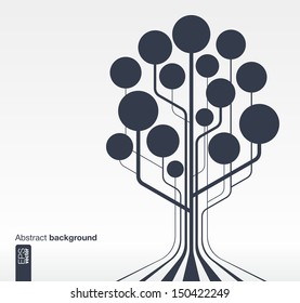 Abstract background with lines and circles. Growth tree concept for communication, business, social media, technology, network and web design. Vector illustration.