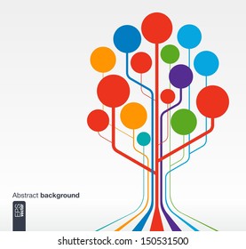 Abstract background with lines and circles. Growth tree concept for communication, business, social media, technology, network and web design. Vector illustration.