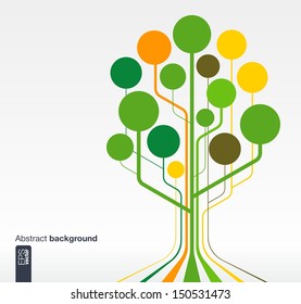 Abstract Background With Lines, Circles And Icons. Growth Tree Concept For Communication, Business, Social Media, Technology, Network And Web Design. Vector Illustration.