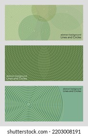 Abstract background lines and circles vector, horizontal frame and banner, geometric minimal, lines movement, ripple, green tones wallpaper and backdrop 