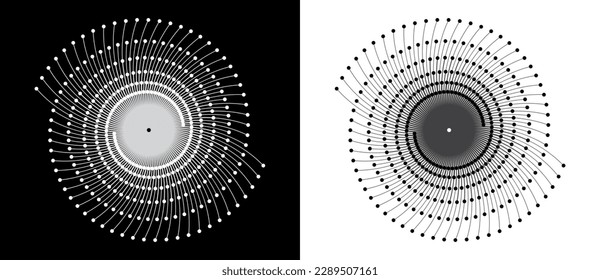 Abstract background with lines. Creative spiral as logo or icon. Black lines on a white background and white lines on the black side.