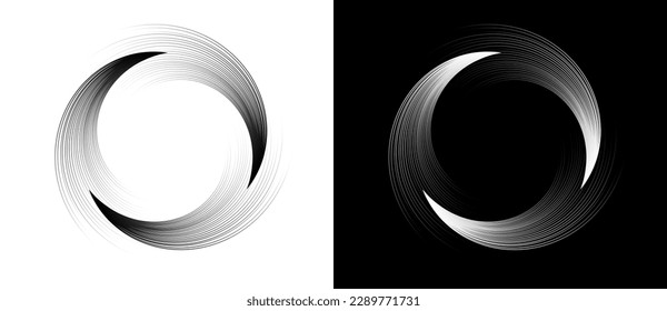 Abstract background with lines. Creative spiral as logo or icon. Black lines on a white background and white lines on the black side.