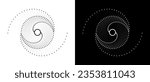 Abstract background with lines and dots in circle. Creative spiral as logo or icon. Black lines on a white background and white lines on the black side.