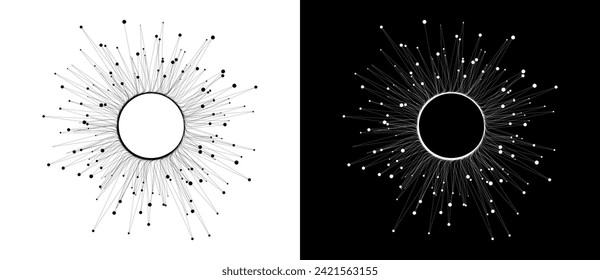 Abstract background with lines and dots in circle. Art design BIG DATA concept. Black lines on a white background and white lines on the black side.