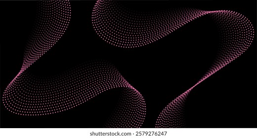 Abstract background with lines and dots. Web banner size. Element for design isolated. Vector background for brochure, booklet, flyer, poster. Pink and black gradient. Valentine's Day