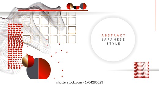 Abstract background of lines and figures in the Japanese style red black white minimalism. White background vector illustration