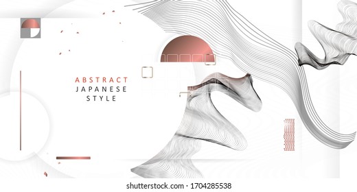 Abstract background of lines and figures in the Japanese style red black white minimalism. White background vector illustration