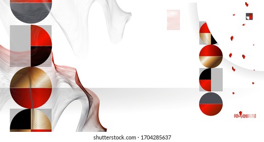 Abstract background of lines and figures in the Japanese style red black white minimalism