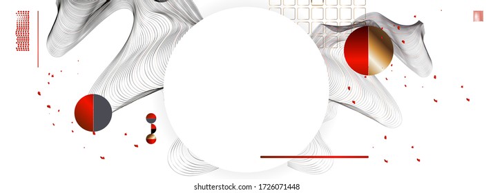 Abstract background of lines and figures in the Japanese style red black white minimalism. White background vector illustration