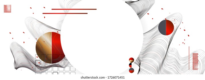 Abstract background of lines and figures in the Japanese style red black white minimalism. White background vector illustration