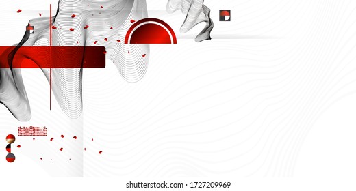 Abstract background of lines and figures in the Japanese style red black white minimalism. White background vector illustration