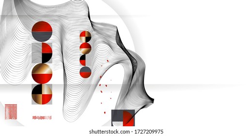 Abstract background of lines and figures in the Japanese style red black white minimalism. White background vector illustration