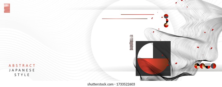 Abstract background of lines and figures in the Japanese style red black white minimalism. White background vector illustration