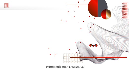 Resumen de los antecedentes de líneas y figuras en el minimalismo blanco rojo estilo japonés. Ilustración vectorial de fondo blanco