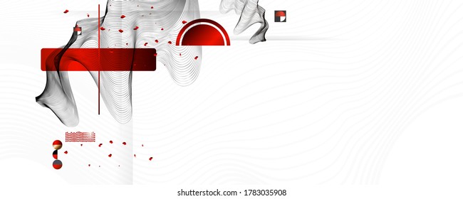 Abstract background of lines and figures in the Japanese style red black white minimalism. White background vector illustration