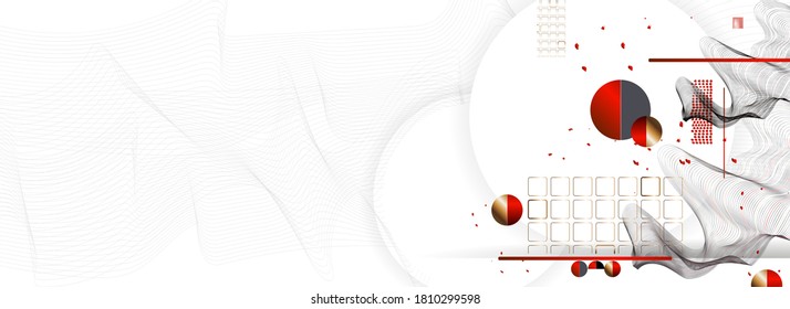 Resumen de los antecedentes de líneas y figuras en el minimalismo blanco rojo estilo japonés. Ilustración vectorial de fondo blanco