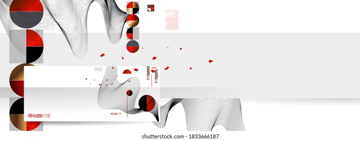 Resumen de los antecedentes de líneas y figuras en el minimalismo blanco rojo estilo japonés. Vector de fondo gris pálido Vector memphis estilo banner