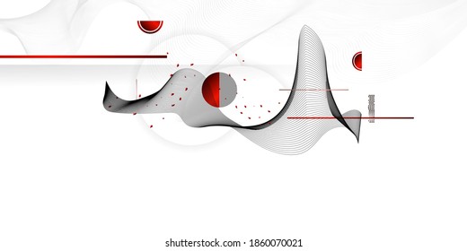 Abstract background of lines and figures in the Japanese style red black white minimalism. White background vector illustration