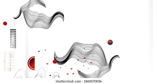 Abstract background of lines and figures in the Japanese style red black white minimalism. White background vector illustration