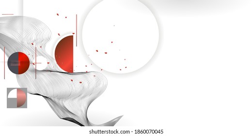 Resumen de los antecedentes de líneas y figuras en el minimalismo blanco rojo estilo japonés. Ilustración vectorial de fondo blanco