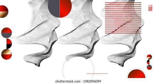 Abstract background of lines and figures in the Japanese style red black white minimalism. White background vector illustration