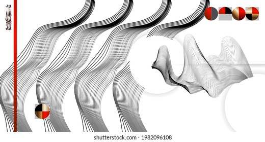 Abstract background of lines and figures in the Japanese style red black white minimalism. White background vector illustration