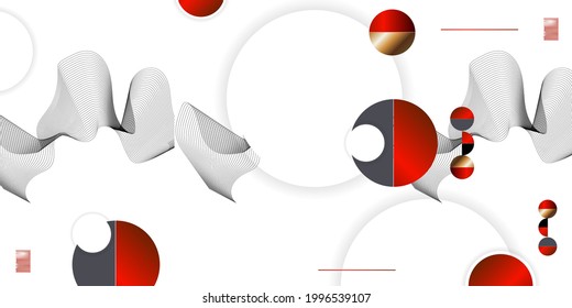 Abstrakter Hintergrund von Linien und Figuren im japanischen Stil roten schwarzen Minimalismus. Weißer Hintergrund, Vektorgrafiken