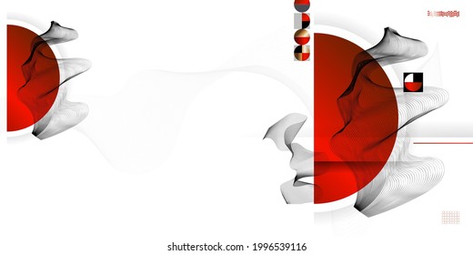 Abstrakter Hintergrund von Linien und Figuren im japanischen Stil roten schwarzen Minimalismus. Weißer Hintergrund, Vektorgrafiken