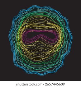 abstrakter Hintergrund von Linien, die ein Gesicht mit einer Maske und einer Brille bilden