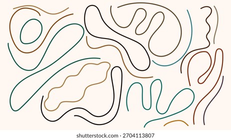 ABSTRACT BACKGROUND WITH LINES HAND DRAWN SHAPES COLORFUL RIBBONS DESIGN VECTOR TEMPLATE GOOD FOR MODERN WEBSITE, WALLPAPER, COVER DESIGN 