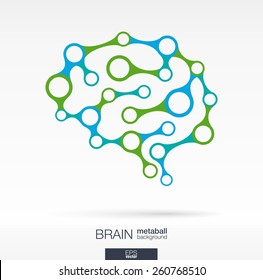 Abstract background with lines and integrated circles. Brain metaball for infographic, business, medical, health, healthcare, social media, technology, network and design concepts. Vector illustration