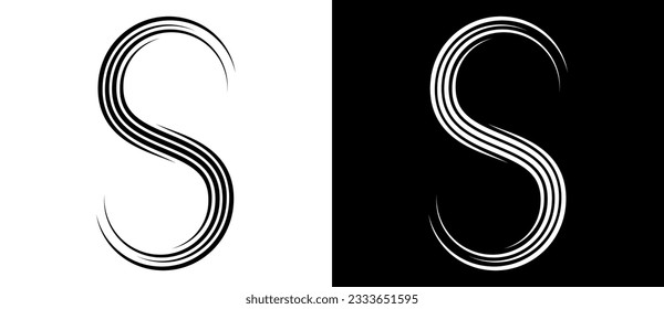 Abstract background with lines like S letter. Illusion of dynamic transition. Black lines on a white background and white lines on the black side.