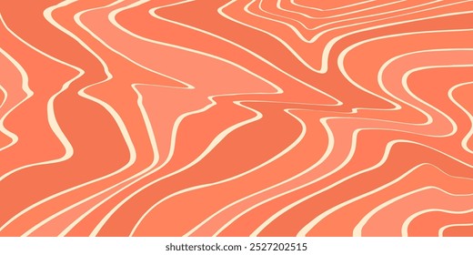 Abstrakter Hintergrund mit Linien in Orange und Rosa. Lachsfilet-Textur im flachen Stil. Handgezeichnete Textur. Ideal für die Verpackung von Meeresfrüchten, Sushi-Menüs und Hintergründe von Restaurants.