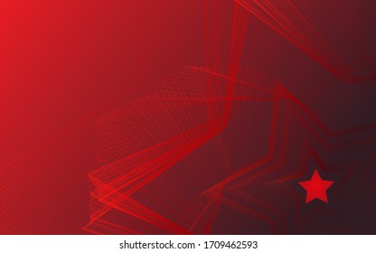Fondo abstracto de las líneas, estrella roja en el fondo degradado.