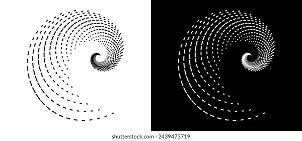 Abstract background with lines in spiral. Art design spiral as logo or icon. A black figure on a white background and an equally white figure on the black side.