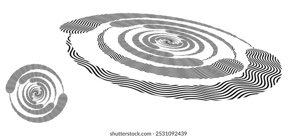Fundo abstrato com linhas em espiral, perspectiva e vista normal. Círculo de design de arte como logotipo ou ícone.