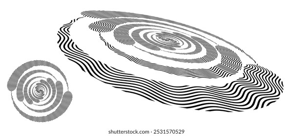 Fundo abstrato com linhas em espiral, perspectiva e vista normal. Círculo de design de arte como logotipo ou ícone.