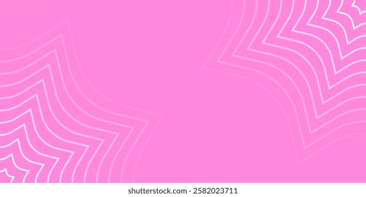 Abstract background with lines and stars. Medium banner size. Element for design. Vector background for brochure, booklet, flyer, poster. Pink gradient. Love, Valentine's Day