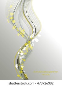 Abstract background with lines, text and leaves