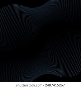 Abstract background with lines. Vector banner with waves. Background for poster, card, brochure, booklet, flyer. Geometric element for design isolated on black. Blue and black gradient