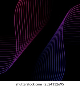Abstract background with lines. Vector banner with waves. Background for poster, card, brochure, booklet, flyer. Geometric element for design isolated on black. Pink, blue and black gradient