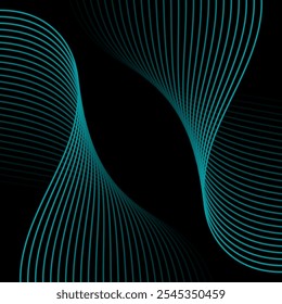 Abstract background with lines. Vector banner with waves. Background for poster, card, brochure, booklet, flyer. Geometric element for design isolated on black. Blue and black gradient