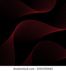 Fundo abstrato com linhas. Banner vetorial com ondas. Fundo para cartaz, cartão, brochura, livreto, folheto. Elemento geométrico de projeto. Gradiente vermelho e preto. Banner da Black Friday