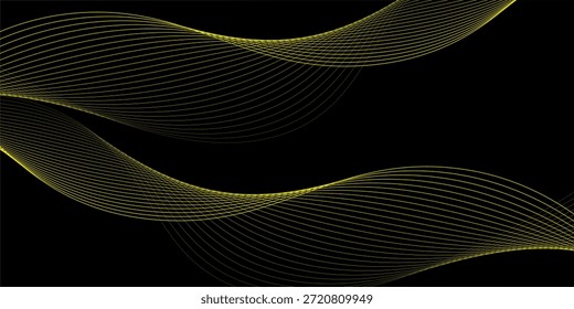 Fondo Abstractas con líneas. Fondo de Vector con ondas doradas. Fondo para álbum de música, cartel, tarjeta, anuncio. Negro y oro


