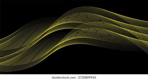 Fondo Abstractas con líneas. Fondo de Vector con ondas doradas. Fondo para álbum de música, cartel, tarjeta, anuncio. Negro y oro

