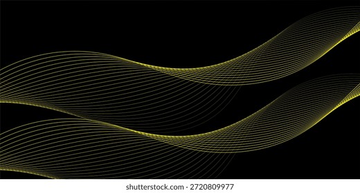 Fondo Abstractas con líneas. Fondo de Vector con ondas doradas. Fondo para álbum de música, cartel, tarjeta, anuncio. Negro y oro

