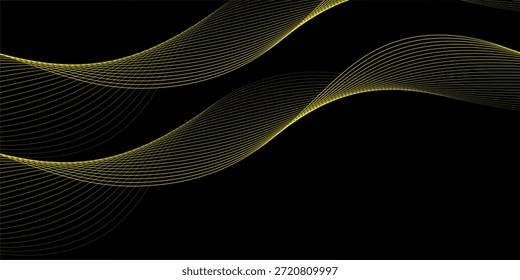Fondo Abstractas con líneas. Fondo de Vector con ondas doradas. Fondo para álbum de música, cartel, tarjeta, anuncio. Negro y oro


